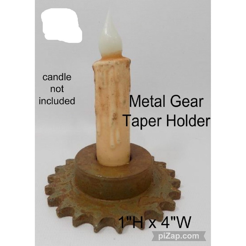 Primitive Rusty Gear Taper Candle Holder New by Wt Collection